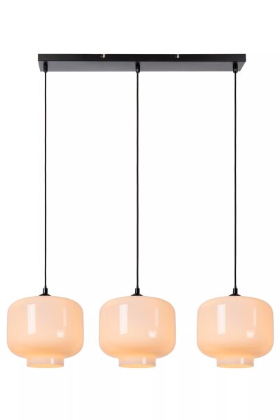 Pendelleuchte Glas Metall Weiß Schwarz E27 L:90 cm