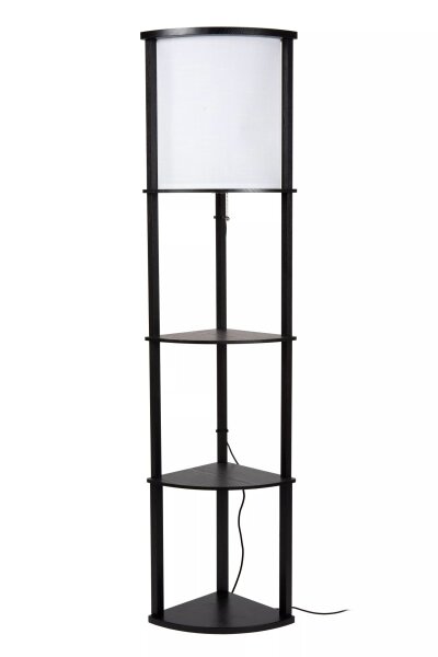 Stehlampe Holz Stoff Schwarz Beige Schalter E27 162 cm
