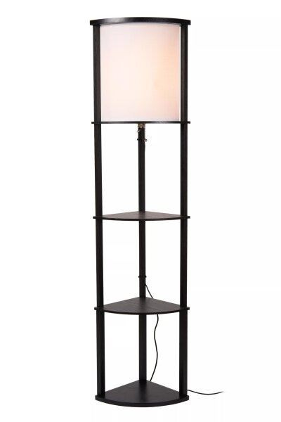 Stehlampe Holz Stoff Schwarz Beige Schalter E27 162 cm