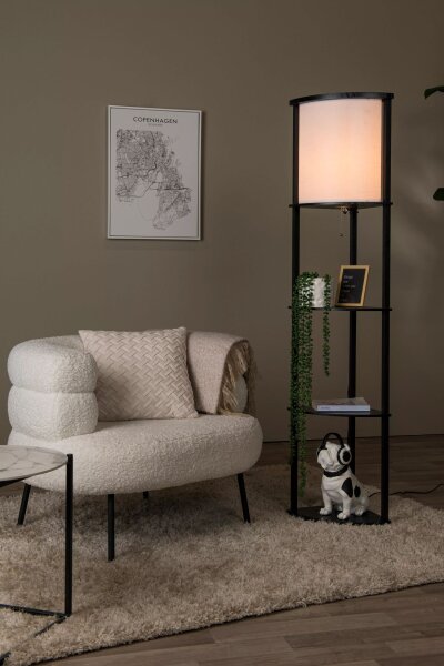 Stehlampe Holz Stoff Schwarz Beige Schalter E27 162 cm