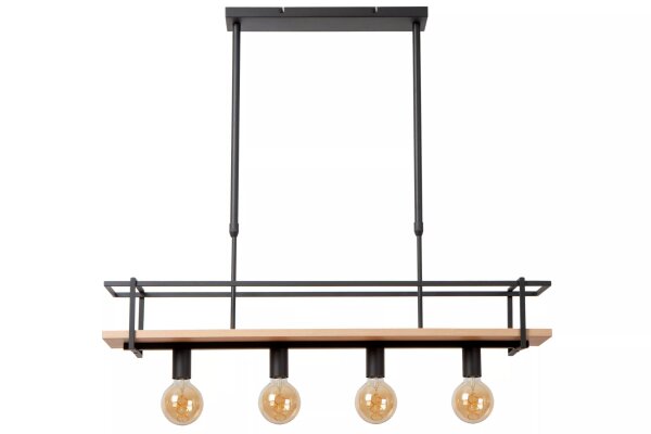Pendelleuchte Vintage Holz Metall Schwarz 100 cm 4-flmg