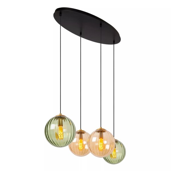 Hängelampe Glas Grün Bernstein L:95 cm E27 4-flammig
