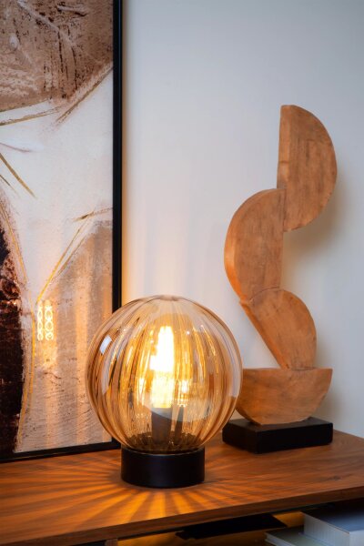 Runde Tischlampe Glaskugel Bernstein E27 29 cm blendarm