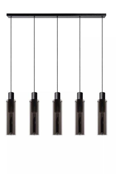 Lange Hängelampe Glas Metall Rauchgrau Schwarz 112 cm