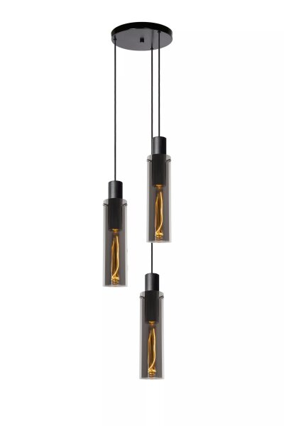 Hängelampe Rauchglas Metall Schwarz L:32 cm E27 3-flmg