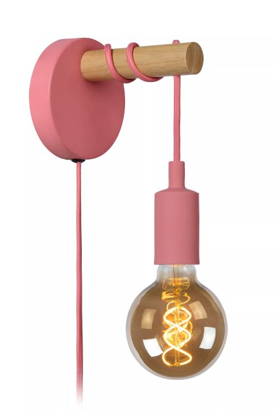 Wandleuchte Kinder Metall Pink Natur H:22 cm E27 Kabel
