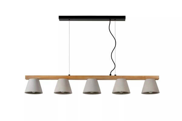 Pendelleuchte Beton Holz Grau E14 110 cm 5-flammig