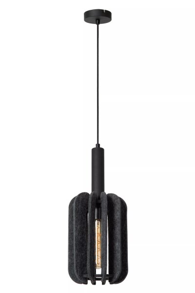 Hängelampe Filz Metall Grau Schwarz E27 Ø20 cm rund