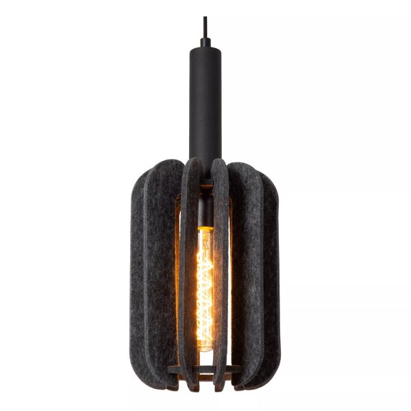 Hängelampe Filz Metall Grau Schwarz E27 Ø20 cm rund