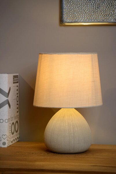 Tischlampe Keramik Stoff Beige E14 26 cm klein blendarm