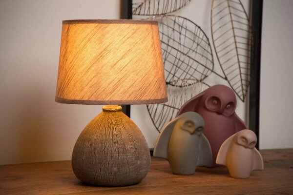 Tischlampe Keramik Stoff Braun E14 26 cm klein blendarm