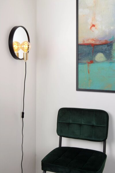 Spiegelleuchte Wand Holz Schwarz H:33 cm E27 bis 25 W