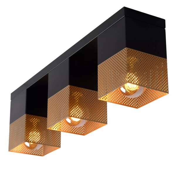 Deckenlampe Metall Gold Schwarz L:54 cm E27 3-flammig