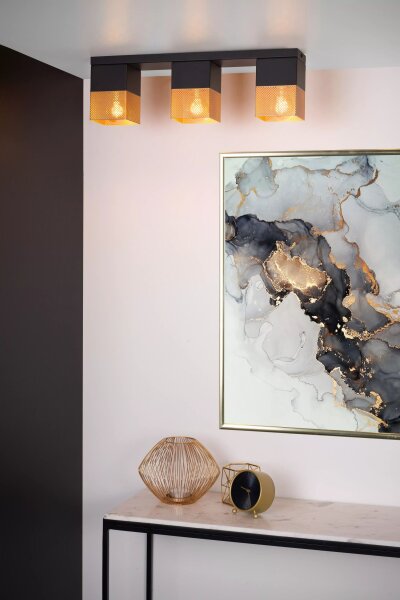 Deckenlampe Metall Gold Schwarz L:54 cm E27 3-flammig