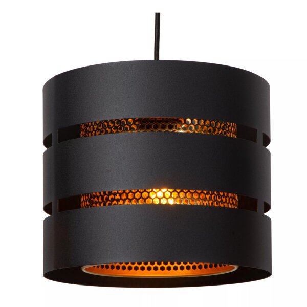 Lange Pendelleuchte Schwarz Gold Metall E27 3-flammig