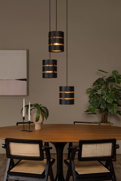 Pendelleuchte Schwarz Gold Metall E27 L:43 cm 3-flammig