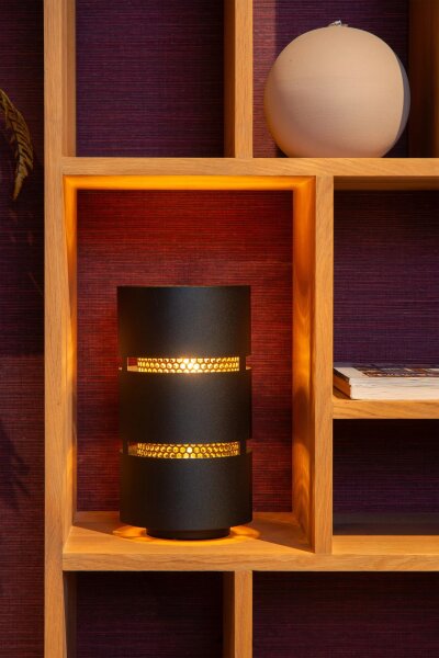 Elegante Tischlampe Schwarz Gold Metall E27 30 cm klein