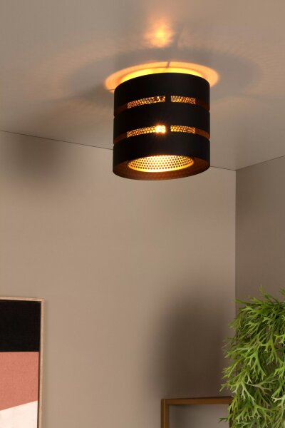 Elegante Deckenleuchte Schwarz Gold Metall E27 Ø26 cm