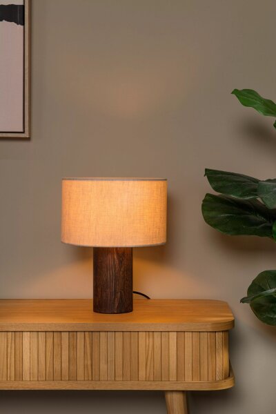 Natürliche Tischlampe Holz Stoff E27 31,5 cm gemütlich