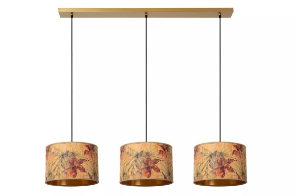 Pendelleuchte Bambus Florales Muster E27 110 cm in Gold