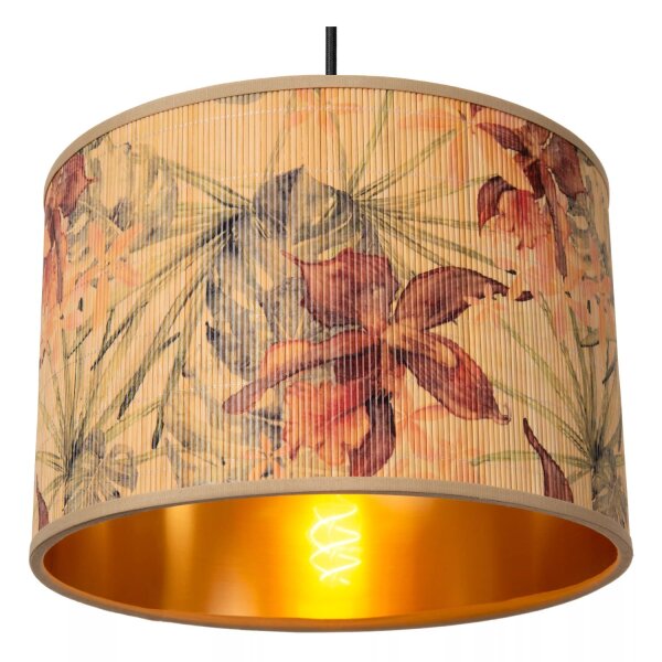 Pendelleuchte Bambus Florales Muster E27 110 cm in Gold
