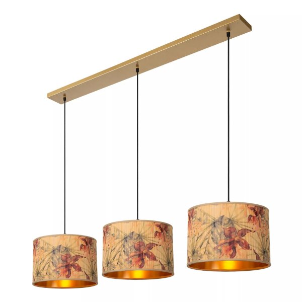 Pendelleuchte Bambus Florales Muster E27 110 cm in Gold