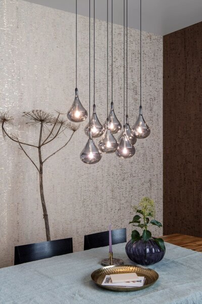 Pendelleuchte Rauchglas Metall L:49,5 cm G4 8-flammig