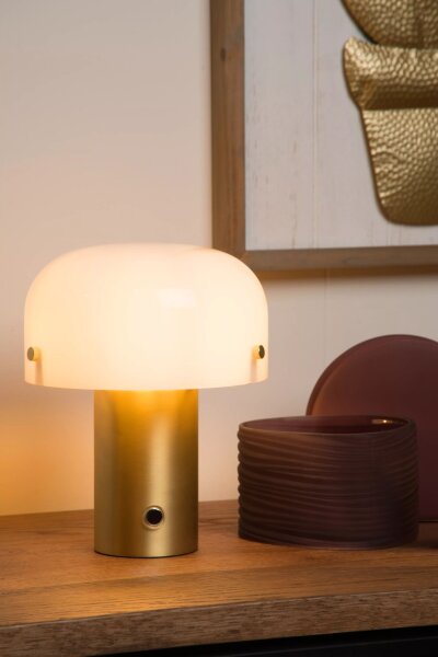 Dimmbare Tischlampe Glas Metall Weiß Gold E14 21 cm