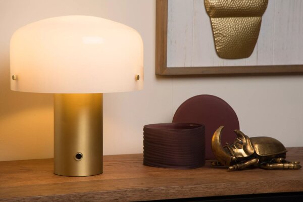 Dimmbare Tischlampe Glas Metall Weiß Gold E27 35 cm