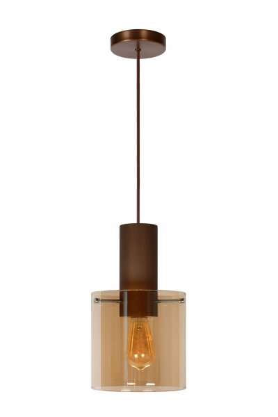 Hängelampe Glas Metall Bernstein Kupfer E27 Ø20 cm rund