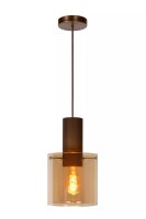 H&auml;ngelampe Glas Metall Bernstein Kupfer E27...