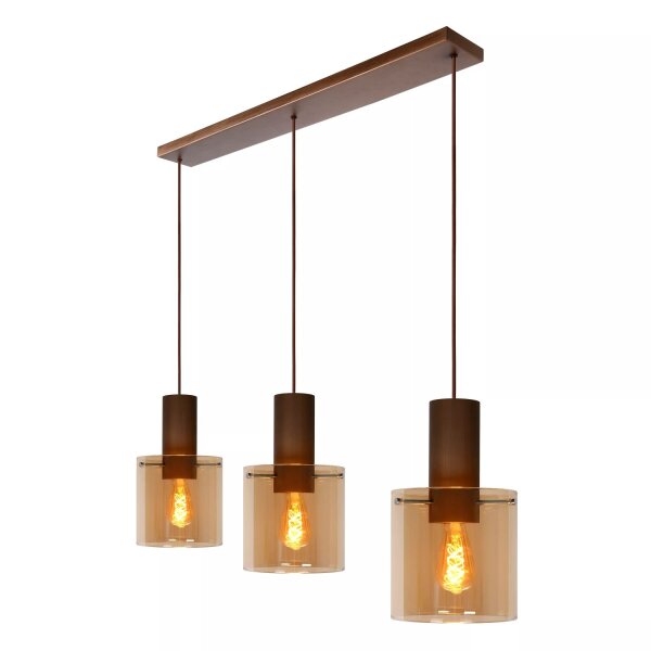 Hängelampe Glas Metall Bernstein Kupfer E27 100 cm lang