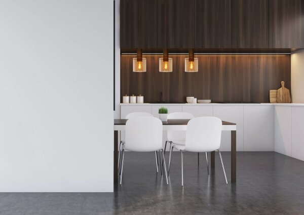 Hängelampe Glas Metall Bernstein Kupfer E27 100 cm lang