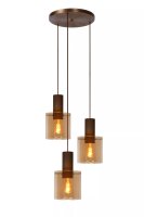 H&auml;ngelampe Glas Metall Bernstein Kupfer E27 L:50 cm