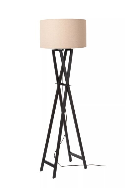Stehlampe Holz Stoff Schwarz Natur blendarm E27 157 cm