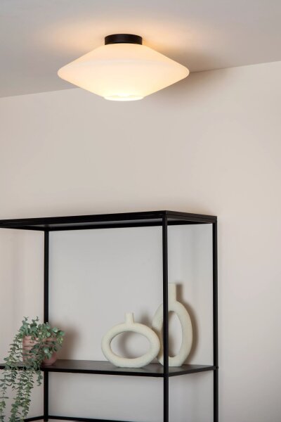 Runde Deckenleuchte Glas Metall Weiß Schwarz G9 Ø42 cm