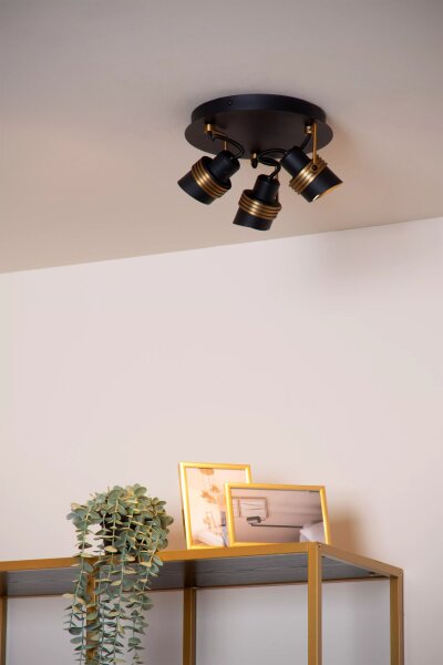 Deckenspot flexibel 3-flammig Gold Schwarz GU10 B:21 cm