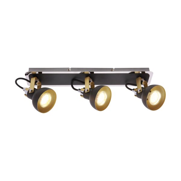 Deckenstrahler 3-flammig GU10 B: 43 cm schwenkbar Schwarz Gold