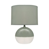 Tischleuchte Keramik Stoff 34 cm Grau Weiß E14 Retro