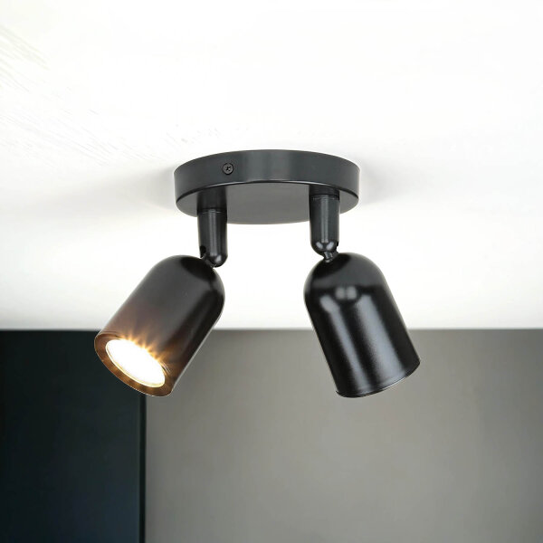 Deckenleuchte Schwarz Ø 13 cm klein schwenkbar 2-flammig GU10
