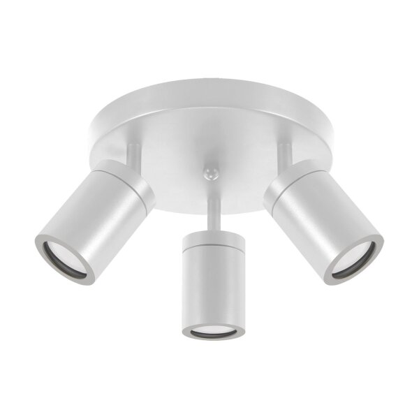 Deckenspot IP44 3-flammig GU10 rund Ø 22 cm klein Weiß Metall