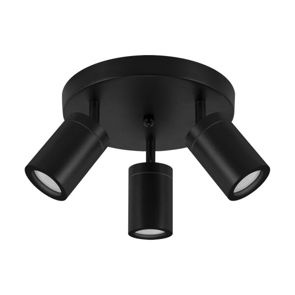 Deckenspot Schwarz IP44 Ø 22 cm rund 3-flammig GU10 Metall