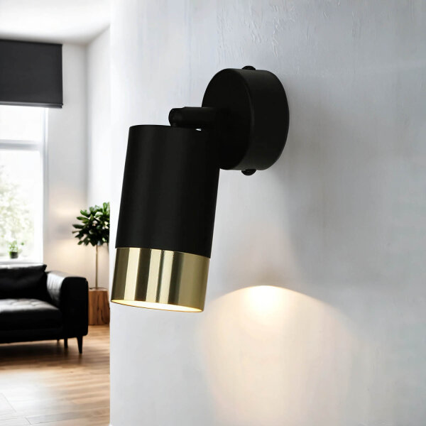 Wandlampe Metall Ø 7 cm klein schwenkbar GU10 in Schwarz Gold