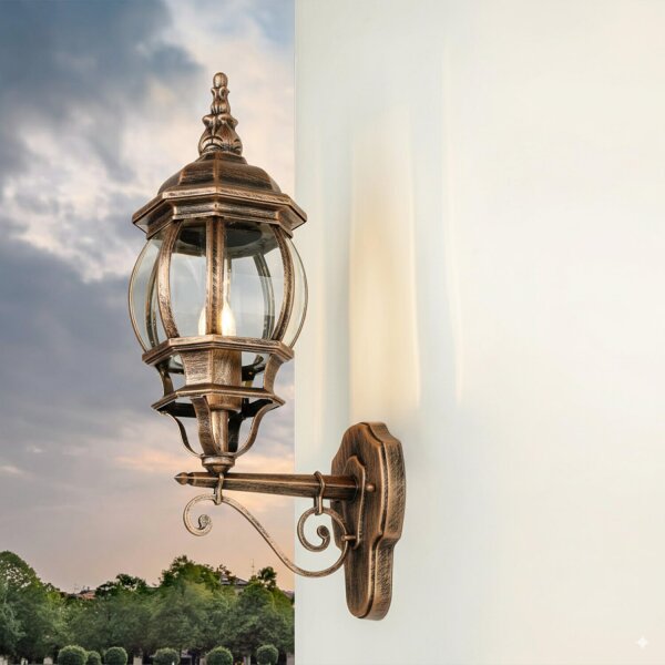 Außen Wandlampe Rustikal E27 H: 54 cm in Kupfer Antik