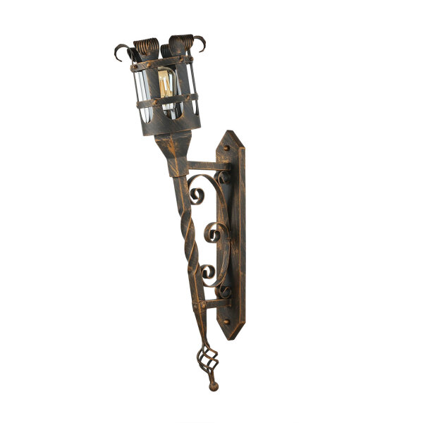 Wandfackel IP44 H: 77,5 cm Schwarz-Kupfer Rustikal E27 CASTLE