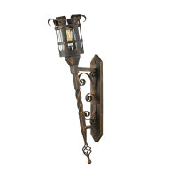 Wandfackel IP44 H: 77,5 cm Schwarz-Kupfer Rustikal E27...