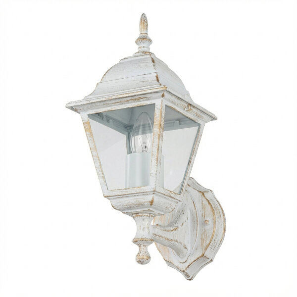 Außenleuchte IP44 in Weiß Gold E27 H: 34,5 cm Glas Alu TIROL