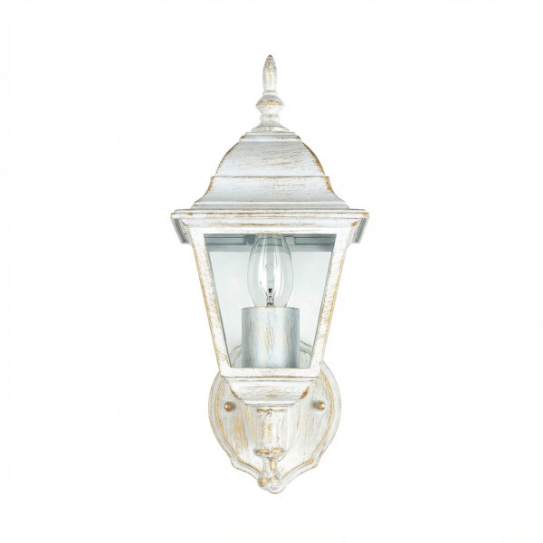 Außenleuchte IP44 in Weiß Gold E27 H: 34,5 cm Glas Alu TIROL