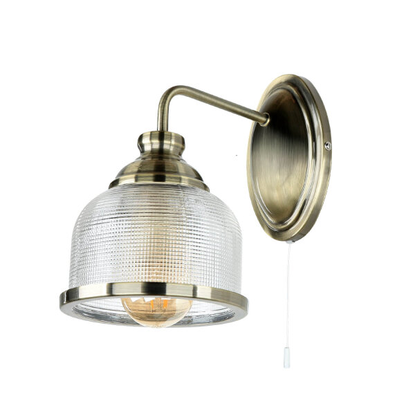Wandlampe mit Schalter H: 24,5 cm in Messing antik E27