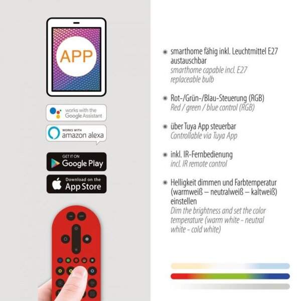 LED Hängelampe RGB Smart Home Glaskugel dimmbar Ø20 cm